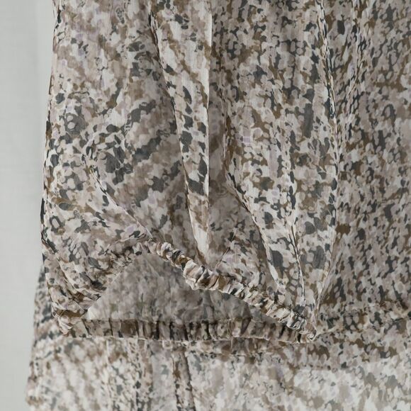 Chicos Top 2 Womens Large 12 Ivory Brown Chiffon Blouse Sheer Pleated Back - Picture 14 of 16